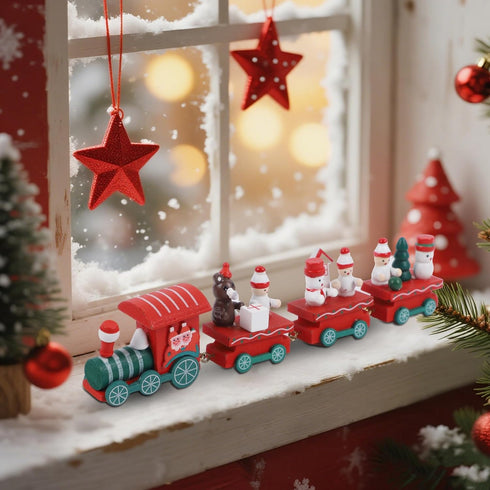 3 Pack Set Happy Trees Christmas Decorations Indoor - Wooden Train Xmas Table Decor & Christmas Knick Knacks