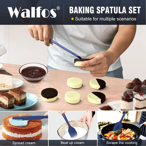 Walfos Silicone Spatula Set (5pcs), 600? High Heat Resistant Kitchen Spoon, Navy Blue Spatulas for Cooking and Baking