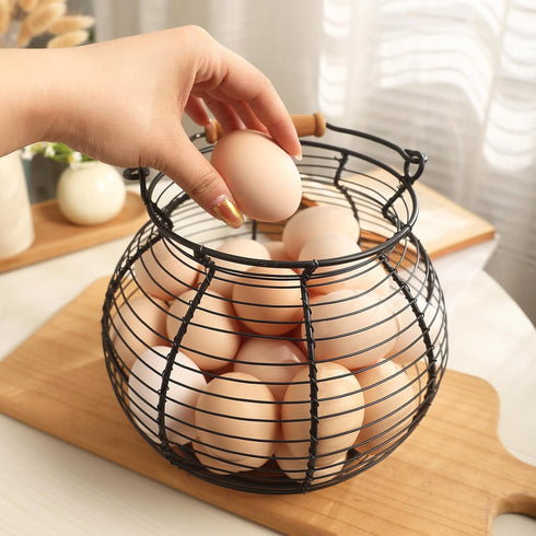Egg basket-Farmhouse Round Wire Egg Baskets for Fresh Egg With Handle,Metal Egg Collecting Basket for Gathering Fresh Egg,Basket for Countertop Holder(8.5 * 7.5 inch) by WISER HOME