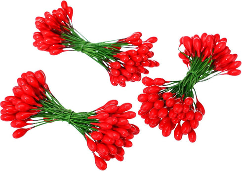 Pack 400 200 BBTO of Red Artificial Holly Berries, Christmas Fake Fruit Berries on Wire Stems for Christmas Tree