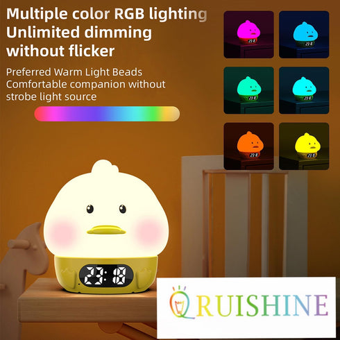 RUISHINE Alarm Clock Lights for Kids-Duck Night Lights,Temperature Display,RGB Color Changing, Wake up Timer