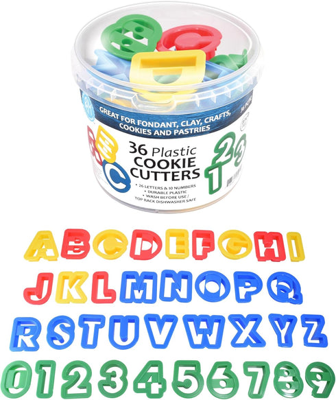 R&M International Alphabet and Number Cookie Cutters, 1.5", 36-Piece Bucket