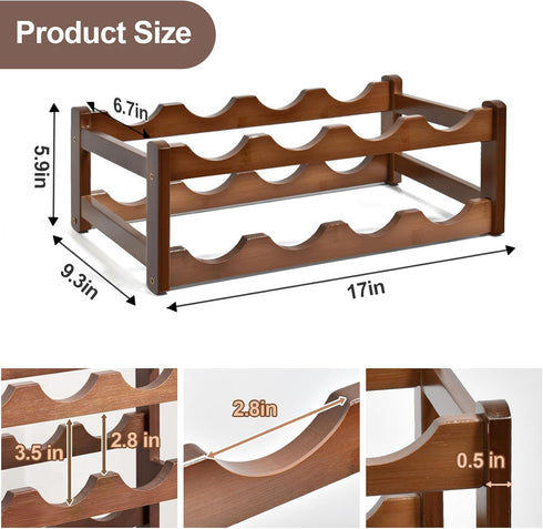 Wine Rack, 8 Bottles 2-Tier Free Standing Wine Racks, Bamboo Wine Rack Countertop Holder Storage Shelf for Kitchen Cabinet Dining Room Bar (Brown) by IWNTWY