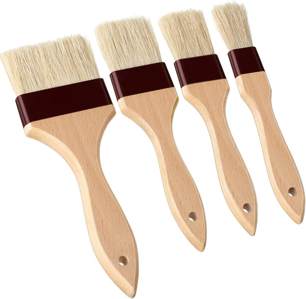 Boao 4 Pieces Pastry Brushes, Baking Basting Brush with Natural Bristle, Wooden Handle Culinary Utensils