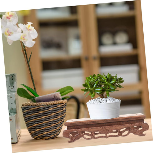 YARNOW Wooden Base Decorative Planter, Rectangle Flower Vase Stand for Home Plant Holder