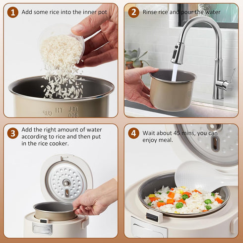 2 Uncooked(4 1-2 12 Mini Rice Cooker, Small Rice Cooker Cup Cup Cooked), Portable Non-stick Rice Maker, for Dorm Office