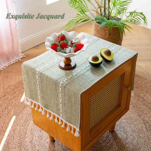 15.735.4 Inch Green Tassel Bedside Tablecloth Nightstand Cover Cloth Side Table Covers for End Night Stand Coffee Tea