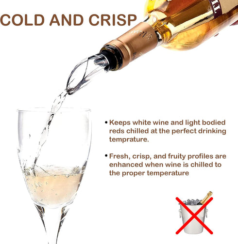 Iceless Wine Chiller Stick, 3-in-1 Stainless Steel Wine Bottle Cooler Stick with Aerator and Pourer
