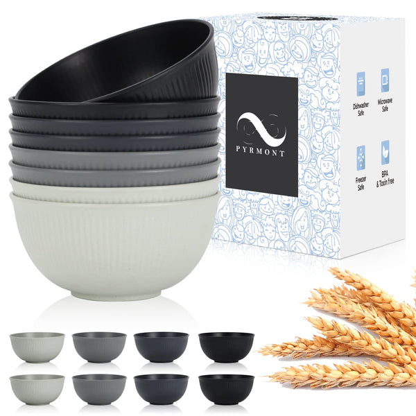 PYRMONT Wheat Straw Bowls, 26 OZ Plastic Reusable Unbreakable Soup Bowls, Set of 8, Dishwasher & Microwave Safe