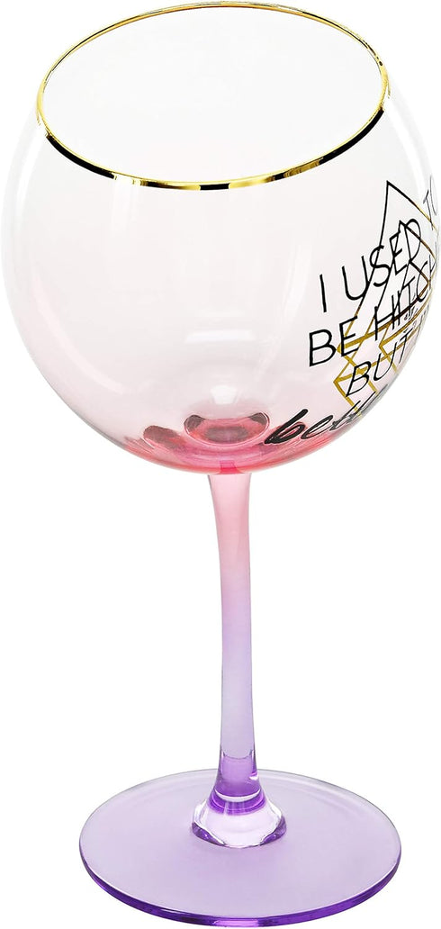 Pavilion Gift Company I Used To Be Hitched But I'm Better Now, 11 Oz Red Ombre & Gold Tipsy Stemmed Wine Glass