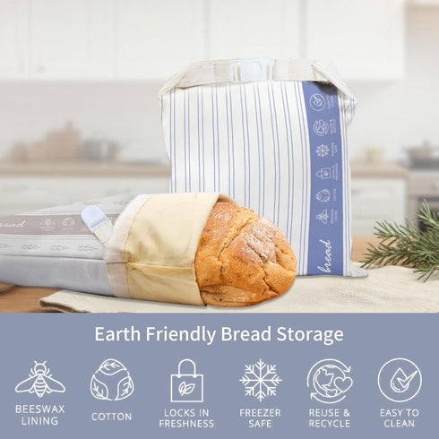 2 Pack Reusable Beeswax Bread Bags for Sourdough & Homemade Bread, Cotton Waxed Bags Keeps Fresh Longer XL Food Storage
