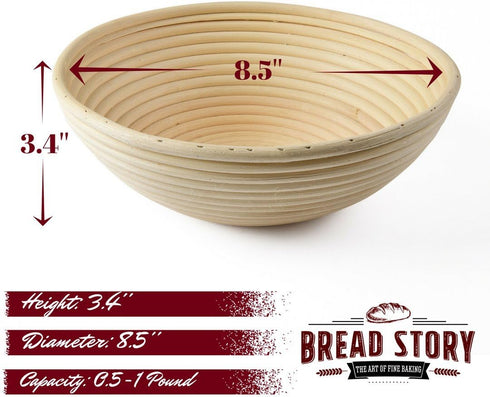 (8.5 inch) Round Banneton Proofing Basket Set - Handmade Unbleached Natural Cane for Homemade Crusty Fresh Bread
