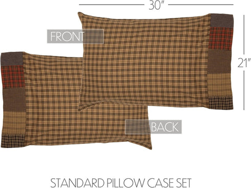 VHC Brands Set of 2 Rustic Bedding Ridge Cotton Patchwork Plaid Standard Pillow Cases, Cedar Green