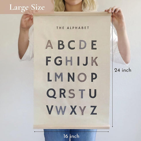 16 24 Inch Bon et Beau x Embroidered Alphabet Poster Framed with Wood Hanger - Neutral Gray Wall Decor for Boys