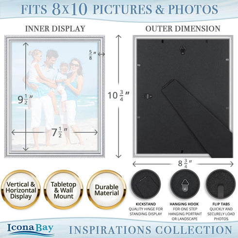 Icona Bay 8x10 Picture Frames, Silver, 6 Pack, Contemporary Picture Frame Set, Wall Mount or Table Top