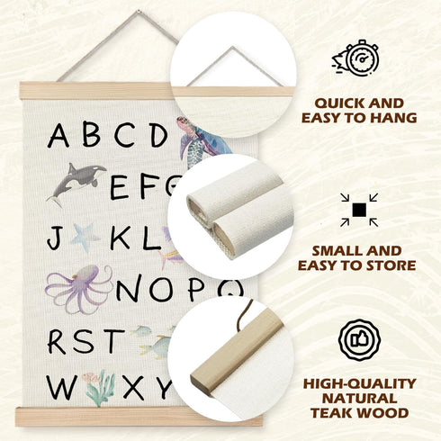 123 12x16 Set 2 Supwhd Ocean Nursery Decor, Alphabet Numbers Ocean Animals Poster Hanger Frame, Sea Animals ABC