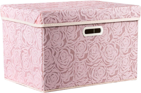 PRANDOM 1-Pack Larger Collapsible Storage Bin with Lid, Pink Fabric Decorative Box Cube Organizer for Bedroom, Closet,