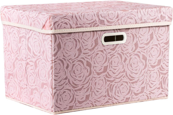 PRANDOM 1-Pack Larger Collapsible Storage Bin with Lid, Pink Fabric Decorative Box Cube Organizer for Bedroom, Closet,