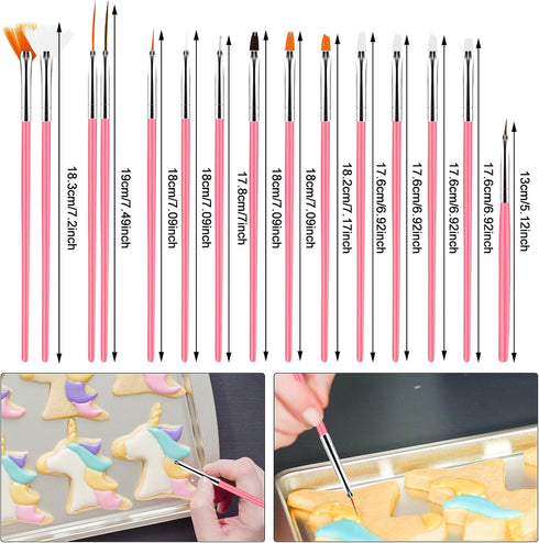 15pcs Cake Painting Brushes Kit, Food Safe Paint Brush Tools for Cookie Cake Decoration (Pink)