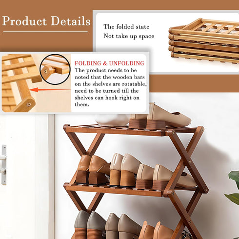 Closet,Portable Closet (Brown-3 Jessie Bamboo Shoe Rack,Free Standing Shoe Rack for Folding Shoe Storage Rack, Space