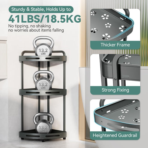3 Corner Shower Caddy Standing, Tier Shower Organizer Stand with Soap Holder, Rustproof Shower Shelves for Bathroom