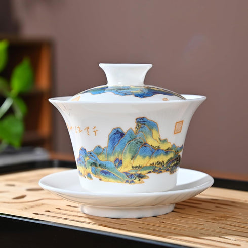 Set Set Set 6 Gaiwan6) Chinese Tea Traditional, Chinese Kung Fu Tea for Adults, Gaiwan Tea with Cups (QLJS