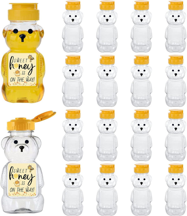 MOLADRI 18 Pack Plastic Bear Honey Bottle Jars, Empty 5 Fluid Oz Honey