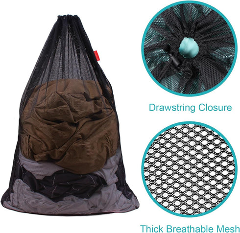 Mesh Laundry Bag Heavy Duty Drawstring Bag, 24 x 36 Inches, 2 Pack for College and Travel