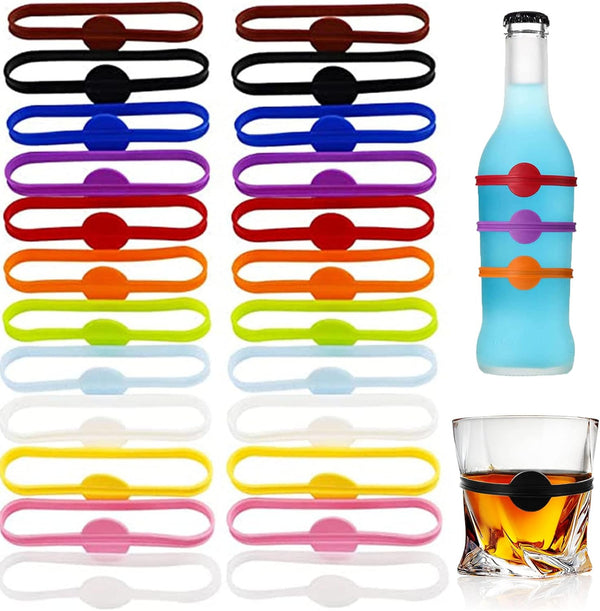 24pcs Stretchable Drink Markers, Drink Identifiers for Wine Glasses, Beer Bottles, Mugs, Jars, Cocktails, Party Labels