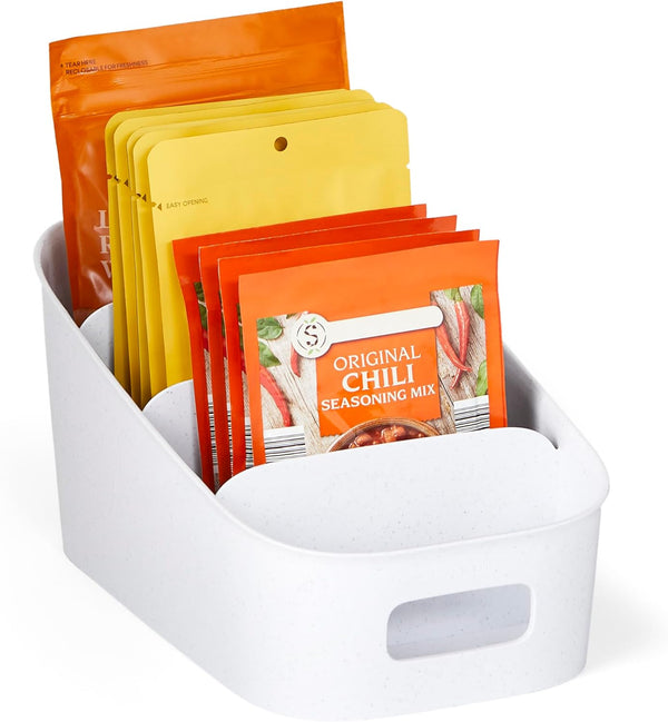 YouCopia ShelfBin Packet Organizer, 4-Tier Stairstep Raised Divided Bin, BPA-Free Storage Caddy