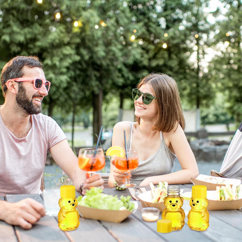 48 2 oz Patelai Pcs Plastic Honey Bear Bottle Clear Empty Honey Containers Bulk Reusable Mini Cup Jars with Lids Juice