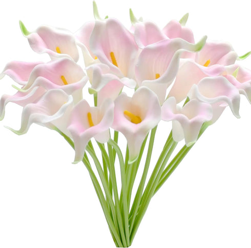 Mandy's PU Light Pink Calla Lily Artificial Flowers, 20 Stems 13.5in Faux Realistic Centerpiece DIY Bridal Bouquet