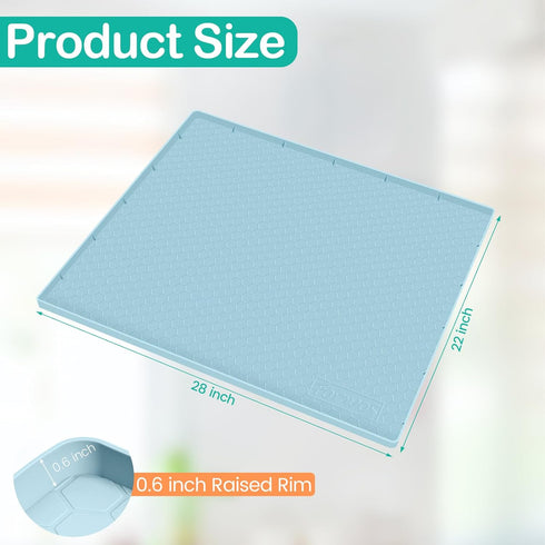Under Sink Mat, 28" x 22" Silicone Mats for Kitchen, Waterproof Cabinet Organizers and Storage, Light Blue