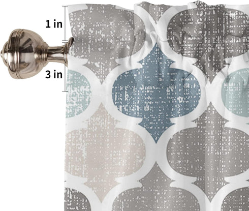 Valances Curtains for Living Room, Retro Blue Moroccan Geometric Pattern Semi Sheer Valance, 42''x12''