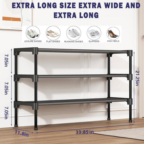 3 Closet SAN HE Long Shoe Rack-Shoe Organizer Tier Shoe Rack for Front Door Entryway Garage, Stackable Free Standing