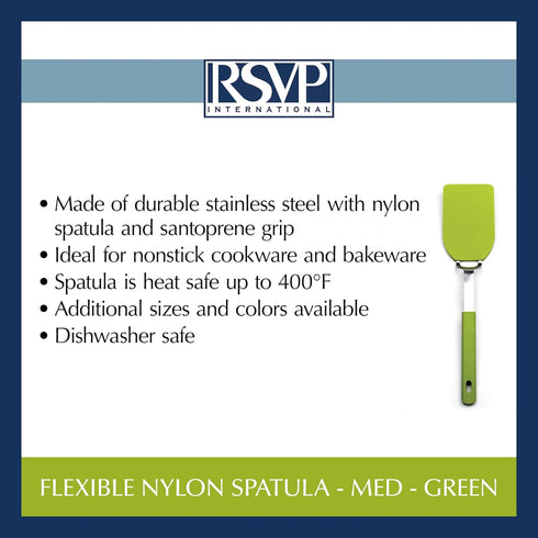 Flexible Nylon Spatula, RSVP International - Stainless Steel Handle, 12x2.75", Green
