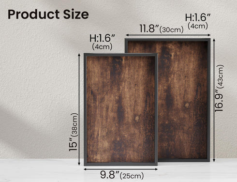 Set 2 Fibogollo of Wooden Serving Tray with Handles,Decorative Trays Platter,Breakfast Tray in Bed,Large Coffee Table