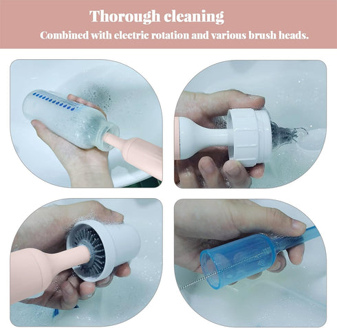 3 Electric Cleaning Brush with USB Rechargeable Electric Bottle Brush Cleaner and Replaceable Silicone Bottle Brushes