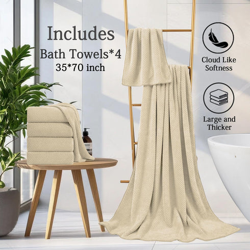 Set 35x70 Inches 600 Set (4-Pack) Extra Large Bath Towels - Beige Luxury GSM Oversized Bath Sheet Towel,Ultra Soft