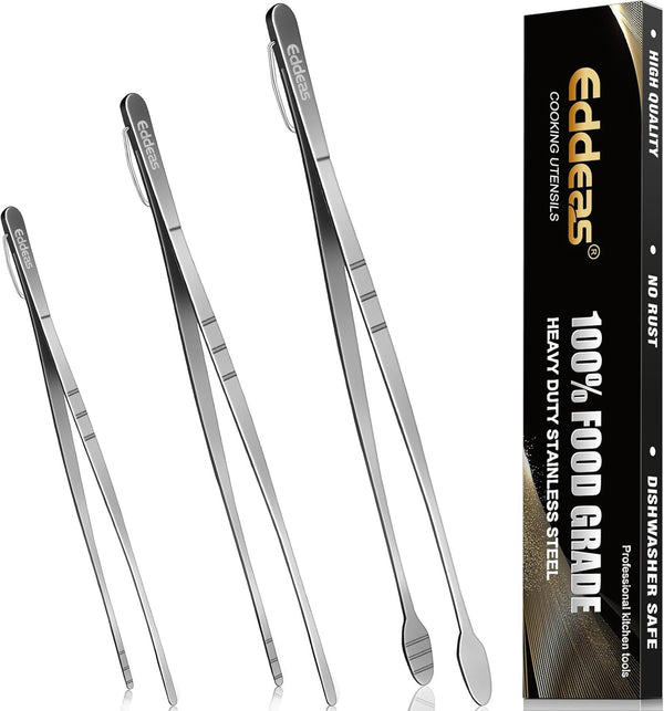 Kitchen Tweezers Tongs, Cooking Tweezers Stainless Steel - 3 Sizes for Meat, Pasta, and Plating