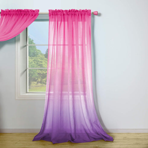 Pink and Purple Curtains for Girls Bedroom Decor, 1 Single Panel Pocket Window Voile Pastel Sheer Ombre Rainbow (63