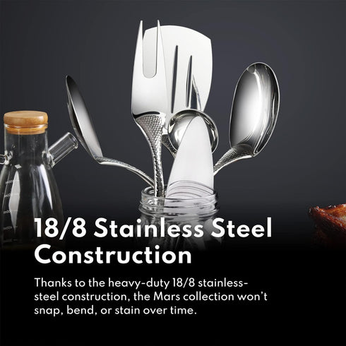 New Star Foodservice Mars Collection, 12.8-Inch Stainless Steel Hammered Hollow Handle Serving Spoon
