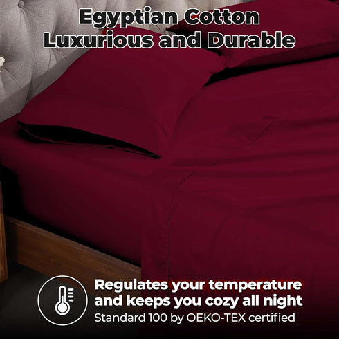300 Count Set, 1 1 2 Superior Egyptian Cotton Thread Bed Sheet Elastic Deep Pocket Fitted Sheet, Flat Sheet