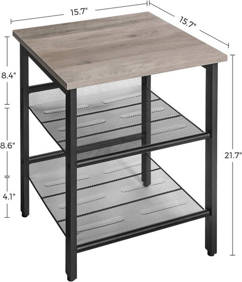 2 ULET023B02 VASAGLE INDESTIC End Table, Nightstand with Adjustable Mesh Shelves, Industrial Side Table for Living