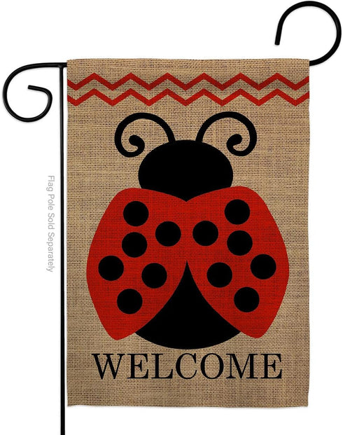 Welcome Ladybug Burlap Garden Flag - Double-Sided 12.5 x 18 Yard Decorations for Springtime Insect Wildlife