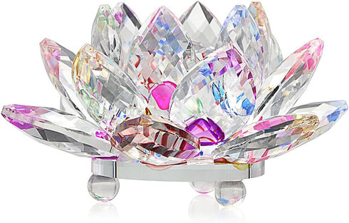 OwnMy Sparkle Crystal Lotus Flower Hue Reflection Feng Shui Home Decor with Gift Box (4 Inch/100MM Rainbow)