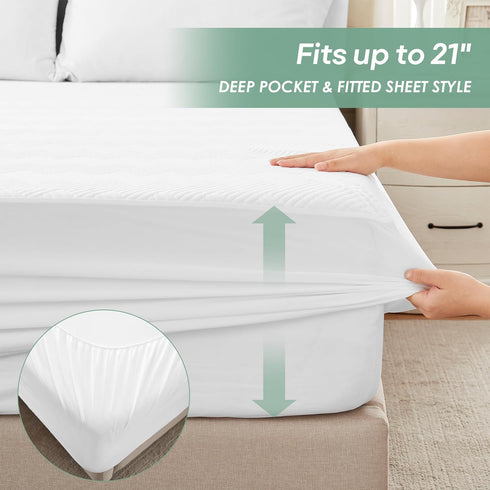 Cozymaker 100% 8"-21" 3D Queen Size Waterproof Mattress Protector, Mattress Pad Cover Fitted Deep Pocket, Air Fabric