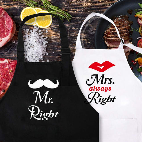 Kwieema Mr. Right Mrs. Always Right Aprons for Couple - Bridal Shower Present, Wedding Gifts for Couple