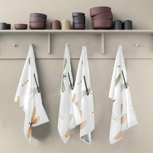 Qilmy Kitchen Dish & Tea Towel Dragonfly Reusable Cloths for Cooking & Drying Dishes, 28x18in-4 PCS