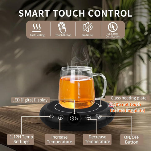 8-Temp Setting 1-12H Coffee Mug Warmer, Electric Cup Warmer for Desk, Candle Warmer Plate with Temperature Display